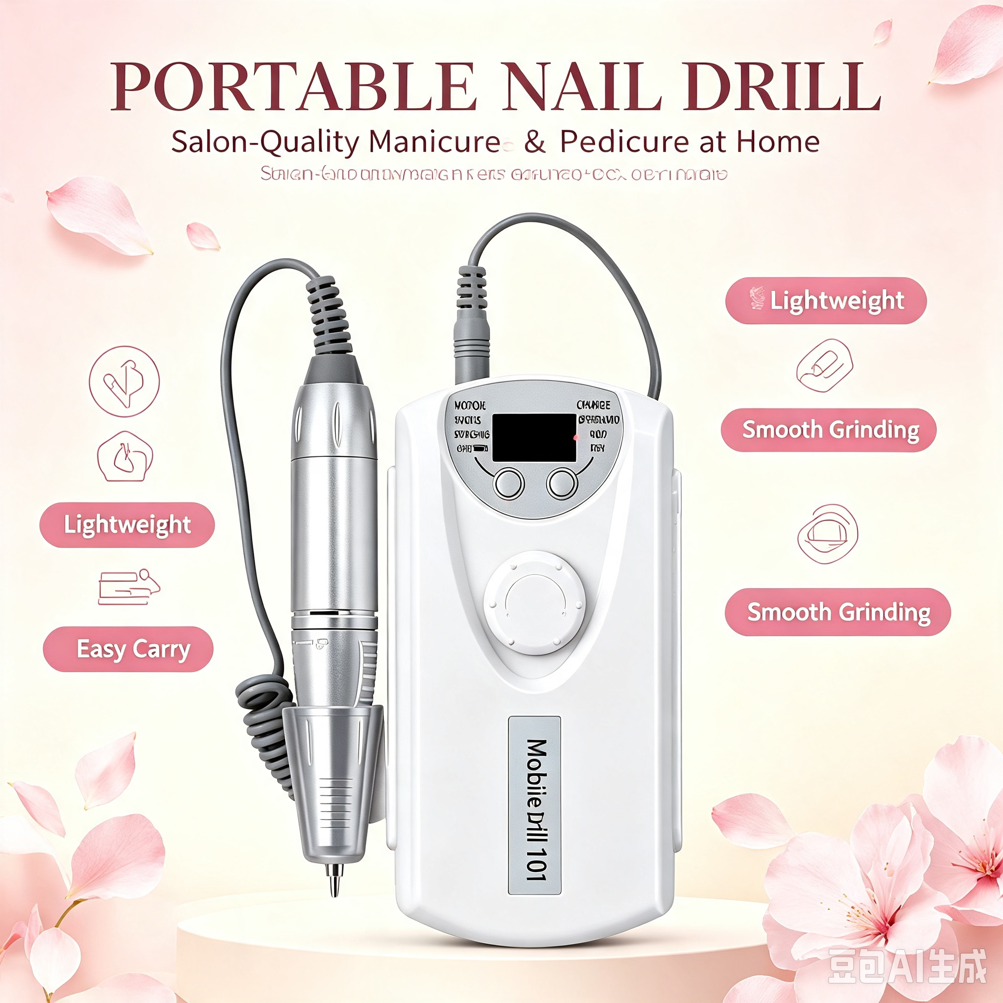 Portable Electric Nail Drill Machine, 35000RPM Rechargeable E-file Nail Drill with LCD Display, Low Noise Low Vibration for Gel Removal, Cuticle Care, Home and Salon Use