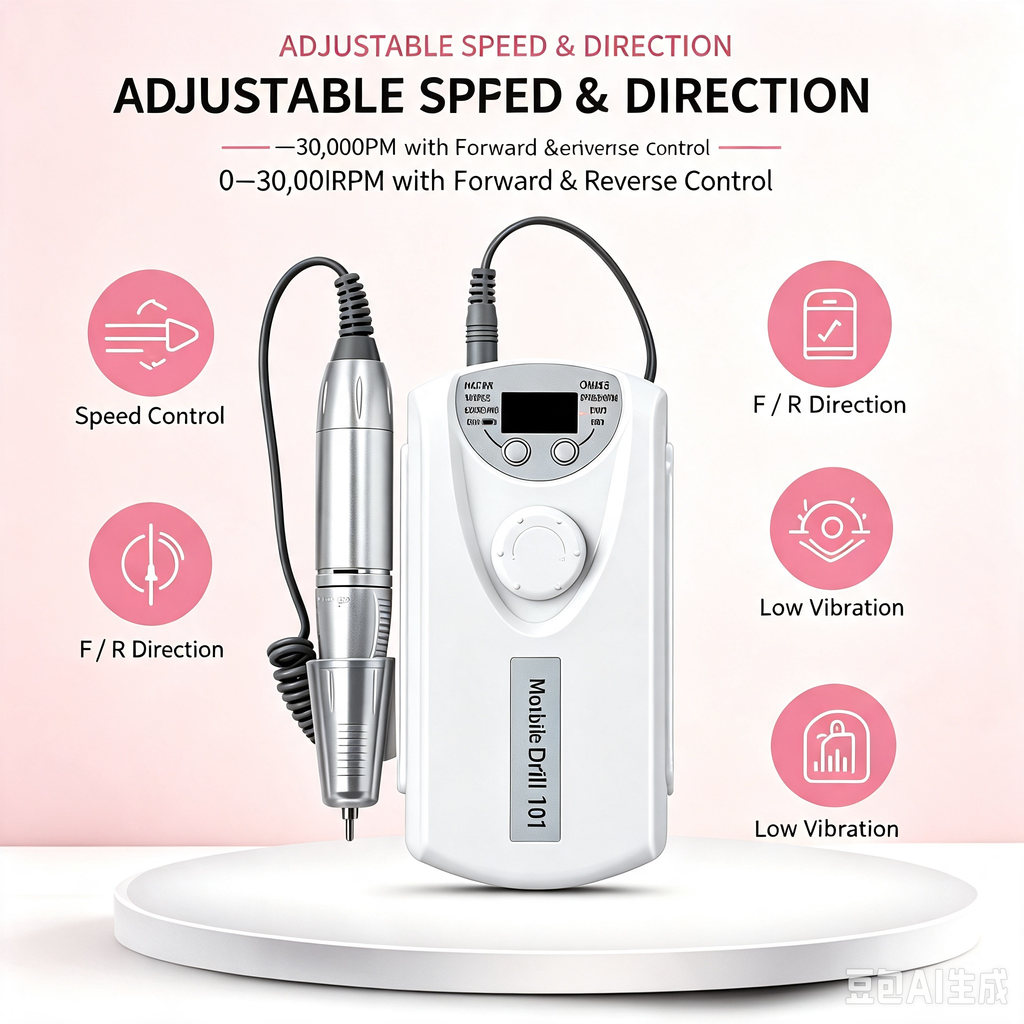 Portable Electric Nail Drill Machine, 35000RPM Rechargeable E-file Nail Drill with LCD Display, Low Noise Low Vibration for Gel Removal, Cuticle Care, Home and Salon Use