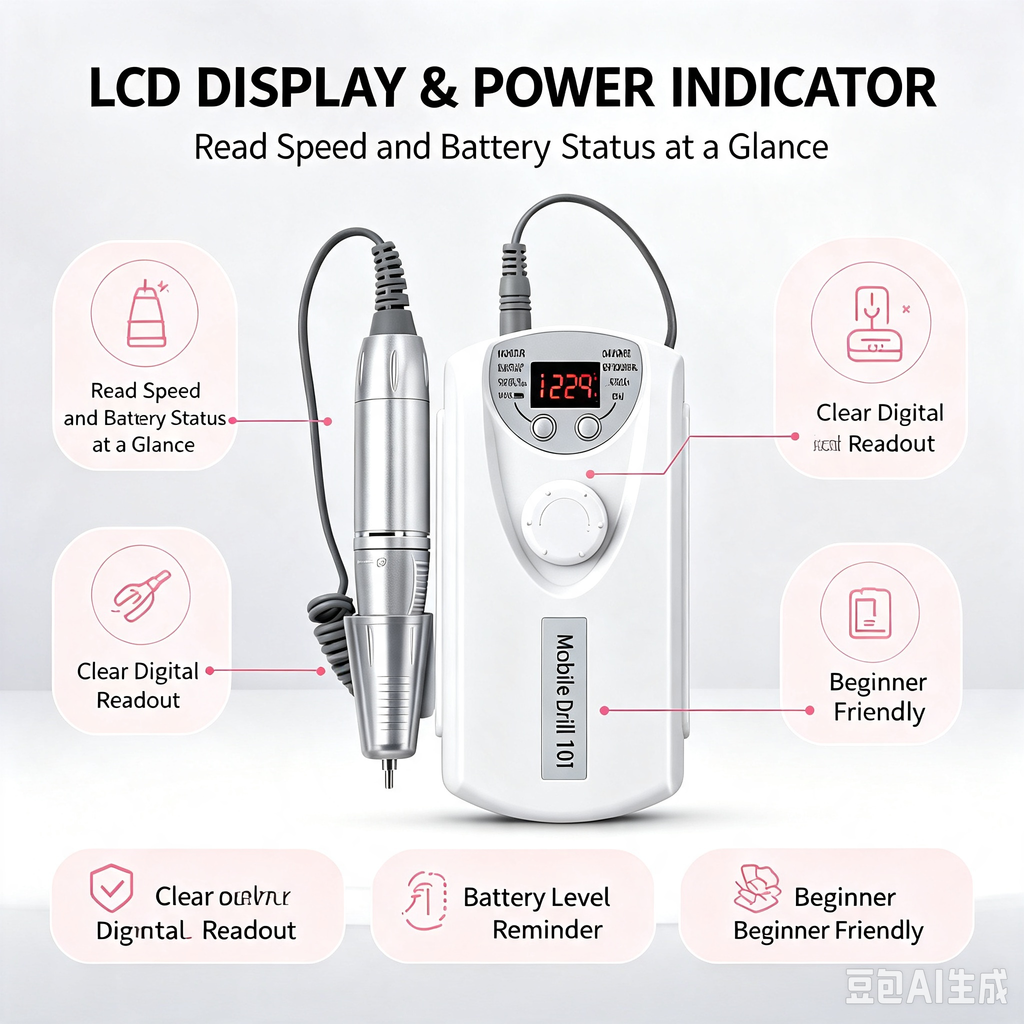 Portable Electric Nail Drill Machine, 35000RPM Rechargeable E-file Nail Drill with LCD Display, Low Noise Low Vibration for Gel Removal, Cuticle Care, Home and Salon Use