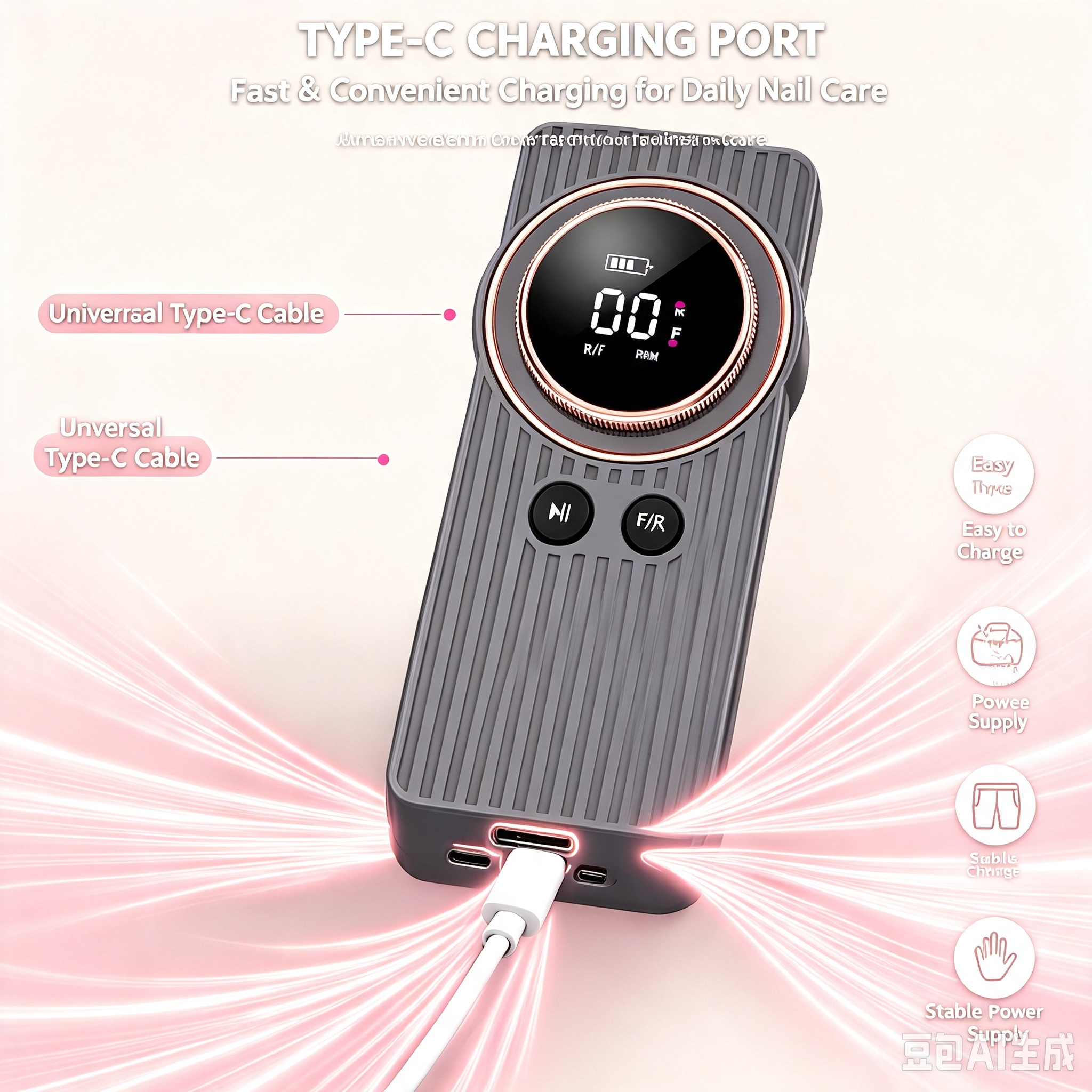 Rechargeable Nail Drill Machine, 35000RPM Portable Electric E-file with LCD Display, 8 Hours Runtime, Low Vibration for Gel Removal, Cuticle Care, Home and Salon Use